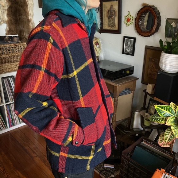 💀 SOLD 💀 Vintage 60s Maine Guide Wool Sherpa Lined Plaid Flannel Jacket ~ L - Picture 2 of 8